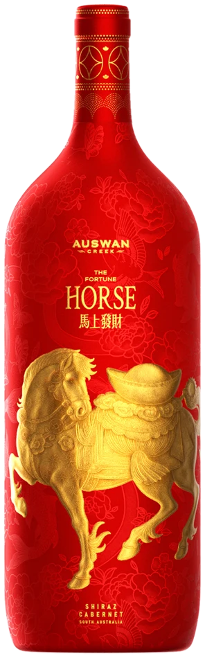 天鹅庄马上发财生肖葡萄酒完整瓶身